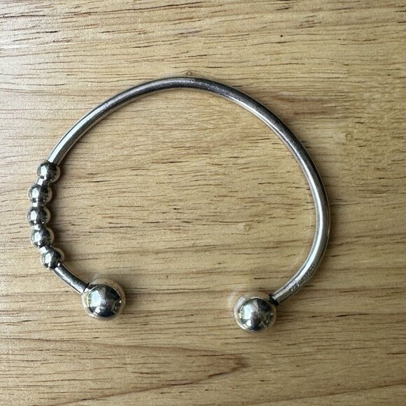 VTG Key Chain Cuff Bracelet Size 6.5 Round Ball Beads Mexico 925‎ Sterling 17.9g - Picture 3 of 5